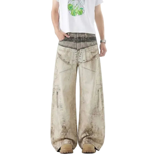 Graphic Belt & Laced Baggy Jeans