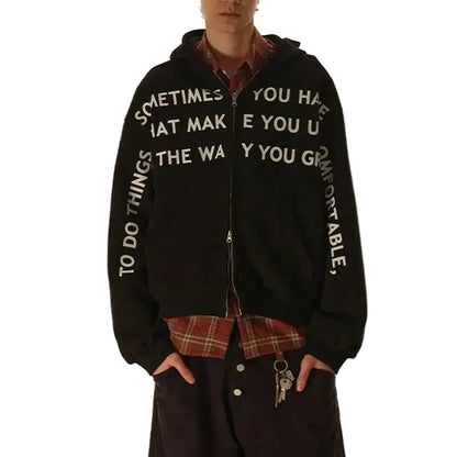 Black Double Zip Up Hoodie w/ Text