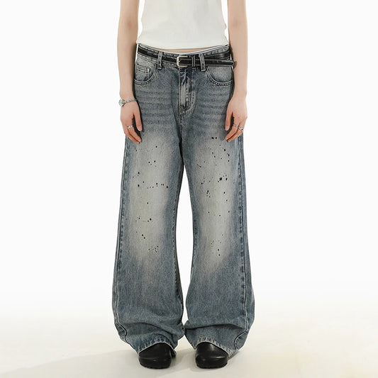 Blue-Gray Paint Splatter Gray Baggy Jeans