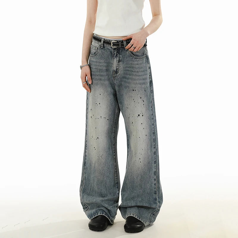 Blue-Gray Paint Splatter Gray Baggy Jeans