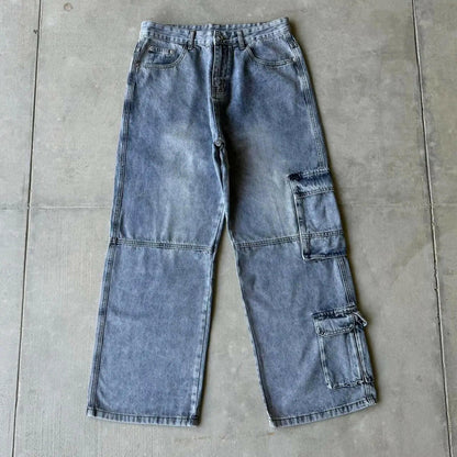 Washed Light Blue Straight Leg Cargos Kore Clothing