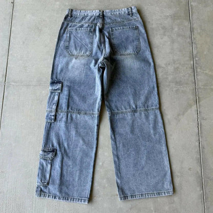 Washed Light Blue Straight Leg Cargos Kore Clothing