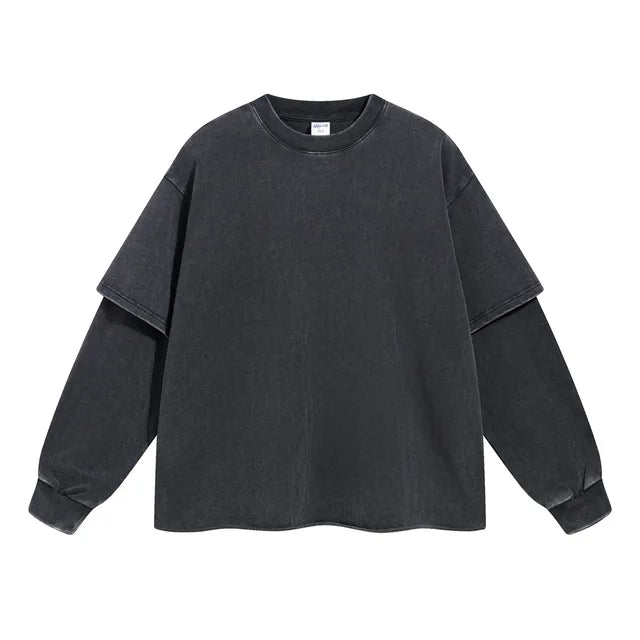 Faded Black Double Layered Long Sleeve Shirt - Kore Clothing