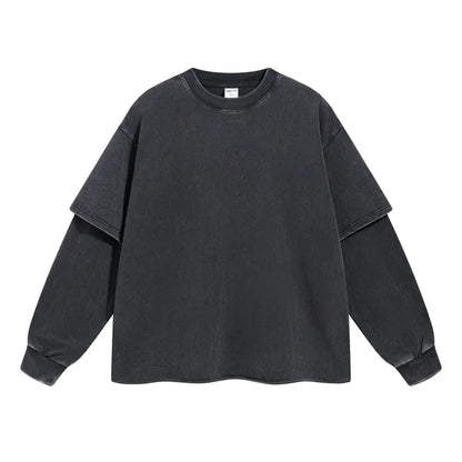 Faded Black Double Layered Long Sleeve Shirt - Kore Clothing