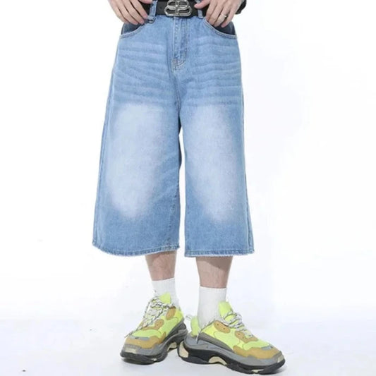 Faded Light Blue Baggy Long Jorts - Kore Clothing