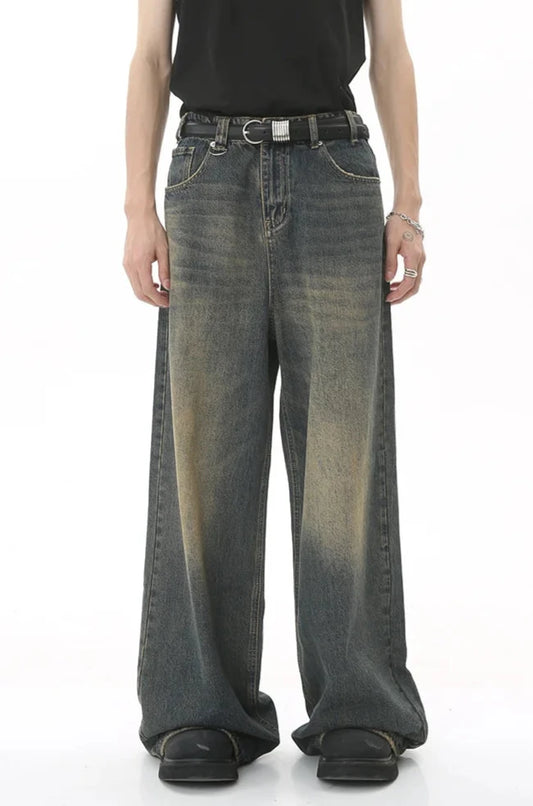 Navy Blue Desert Wash Baggy Jeans - Kore Clothing